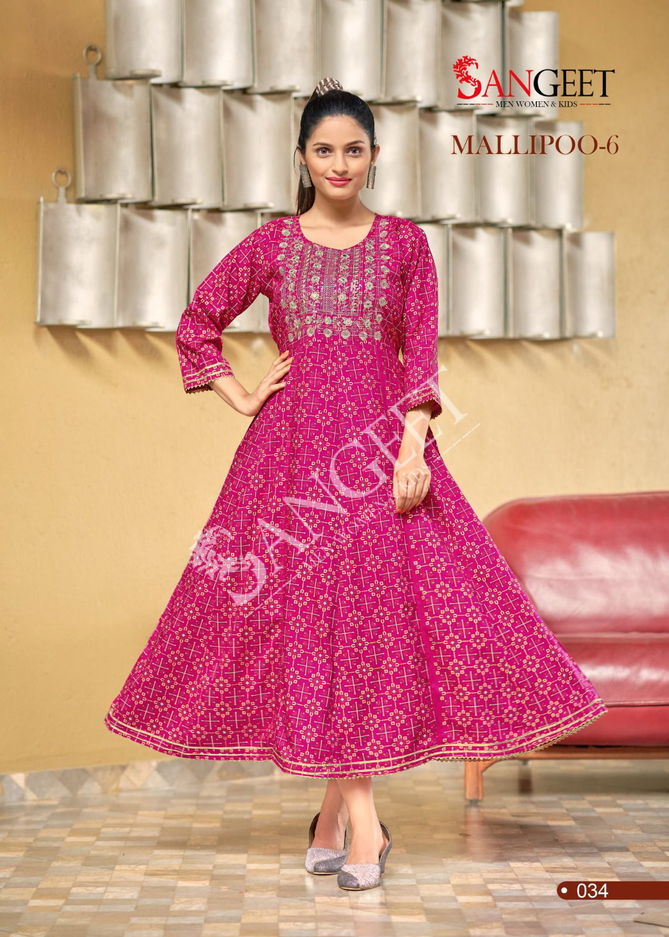 Mallipoo 6 By Sangeet 031-036 Anarkali Kurtis Catalog